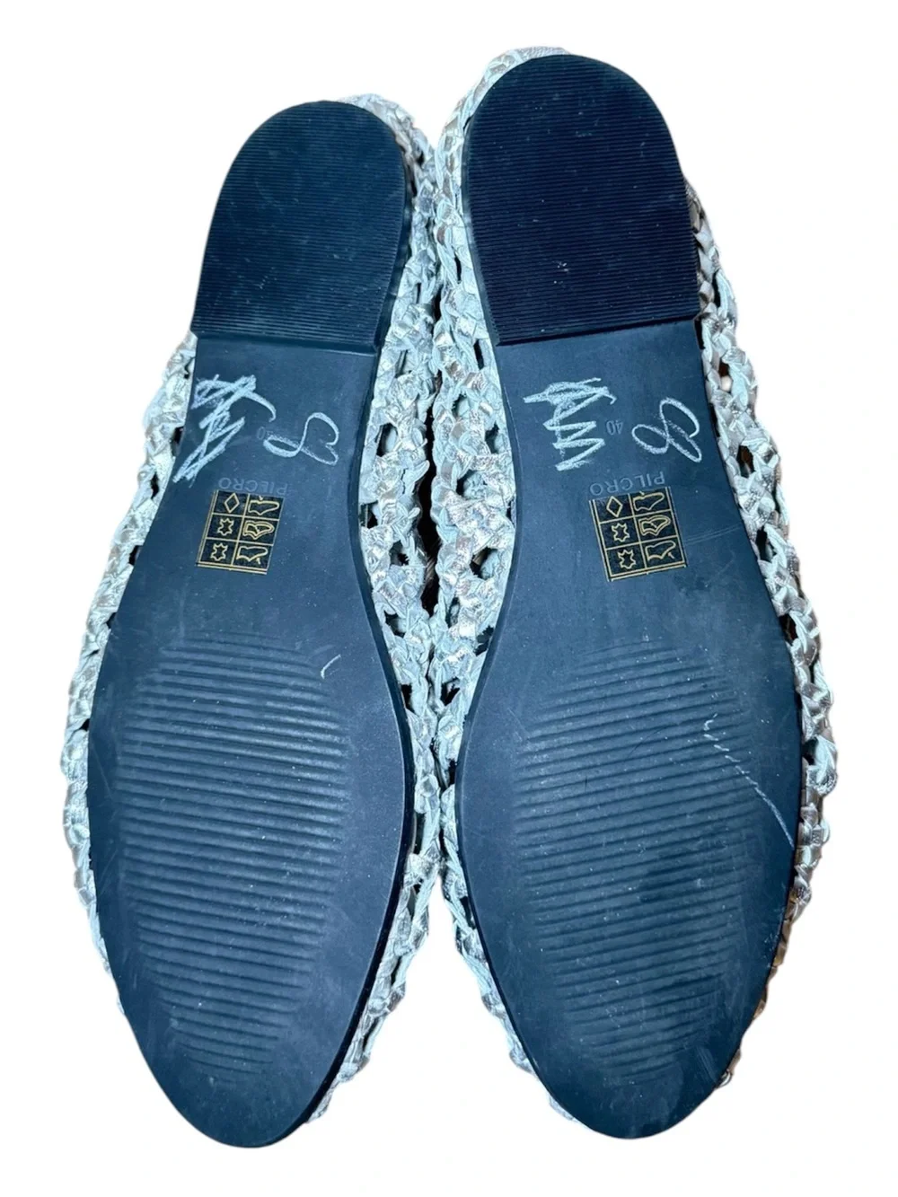 Anthropologie Pilcro Woven Ballet Flat Silver Metallic Leather Bow